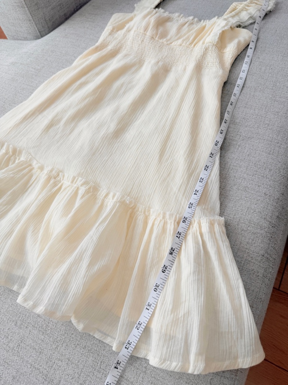 ☁️ Urban Outfitters Festival Square Neck Ruffle Mini Dress Ivory White XS - Picture 11 of 13
